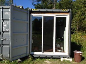 shipping container temp construction office door finish 0