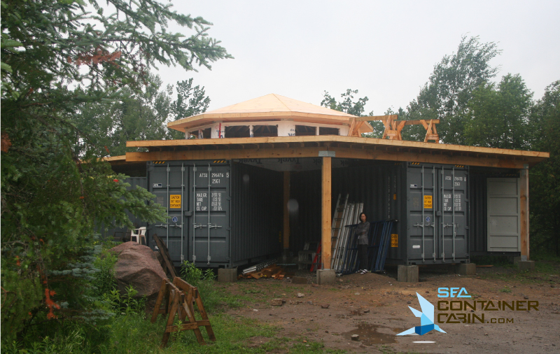 Shipping-Container-Cabin-Center-Roof-Framing-Complete-Workbench