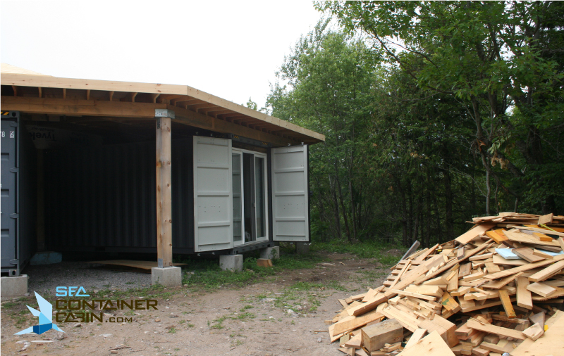 Shipping-Container-Cabin-External-Doors-Open-Workbench