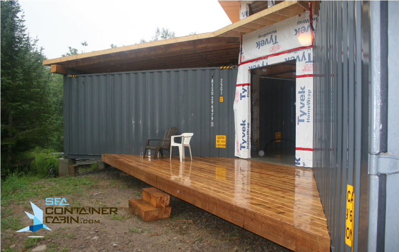 Shipping-Container-Cabin-Front-Entrance-Deck-Workbench